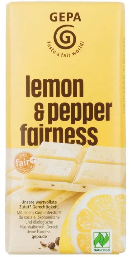 GEPA BIO White Chocolate Lemon Black Pepper 40g bar